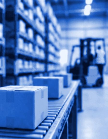 Warehouse with forklift and stock
